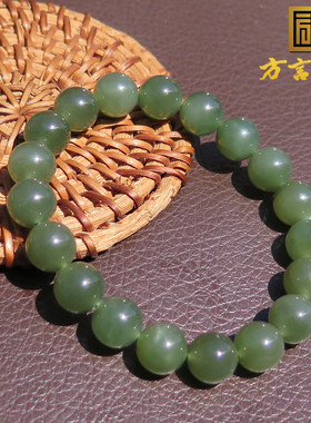 震撼来袭方言和田玉特惠青海老坑细腻湖水绿卡10mm圆珠百搭手串X7