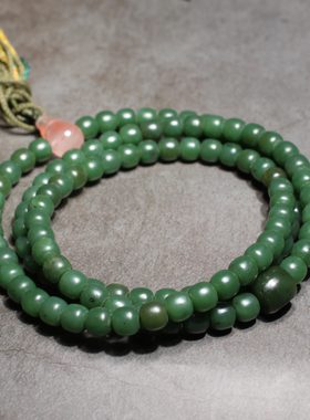 新疆策勒戈壁碧玉7mm老型珠项链