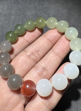 方言和田玉老坑青海料高冰起荧光白玉晴水湖水绿紫罗兰12mm手串S6
