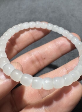 美滋滋方言和田玉放漏老坑青海料高冰起荧光白玉6mm直切手串S6