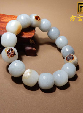 惊呆方言罕见和田玉新疆意境点墨红沁皮青花籽料卡14mm手串手链s2