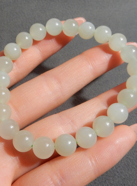 美美哒方言和田玉青海老坑料冰底起荧光晴水卡8mm圆珠手串手链A6