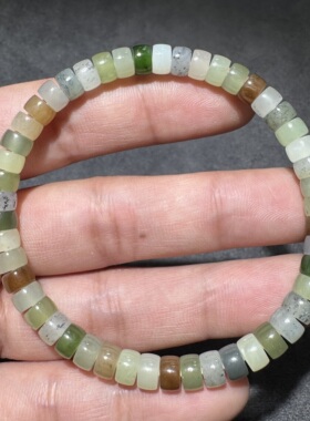 美哭了方言和田玉老熟新疆且末料青花白玉碧玉多宝药片手串手链S