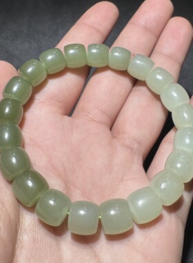 美滋滋方言和田玉老坑青海料高冰起荧光白玉渐变10mm直切手串S6