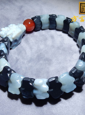 晚了就没有方言和田玉特色青花意境聚墨黑白分明龙骨手串手链w1