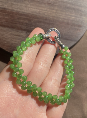 俄罗斯和田玉阳绿碧玉编制4M手串