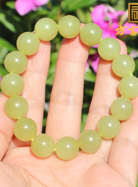 和田玉且末料高脂糯青黄口料手串