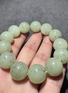 特色方言新疆和田玉罕见黄口青花油润细腻16mm圆珠大气豪华手串S6