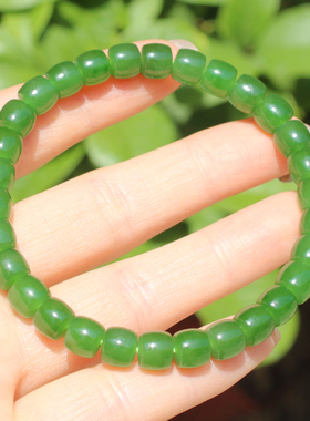 方言和田玉精品俄罗斯老坑料阳绿色碧玉无黑点7mm直切手串手链A5