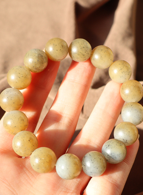 精品方言和田玉珍藏级新疆细油润且末料糖青花12mm圆珠手串手链A2