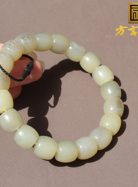 新疆河磨玉白皮11MM直切老型手串