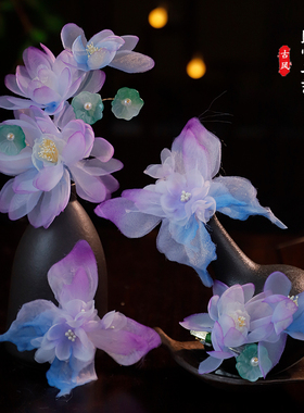 古风绢纱花朵蝴蝶发夹套装