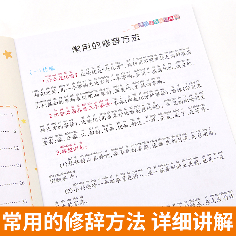 小学生修辞手法专项训练大全 人教版小学通用1-6年级语文知识大全积累手册比喻拟人排比句夸张对偶设问反问句子训练习册辅导书 - 图1