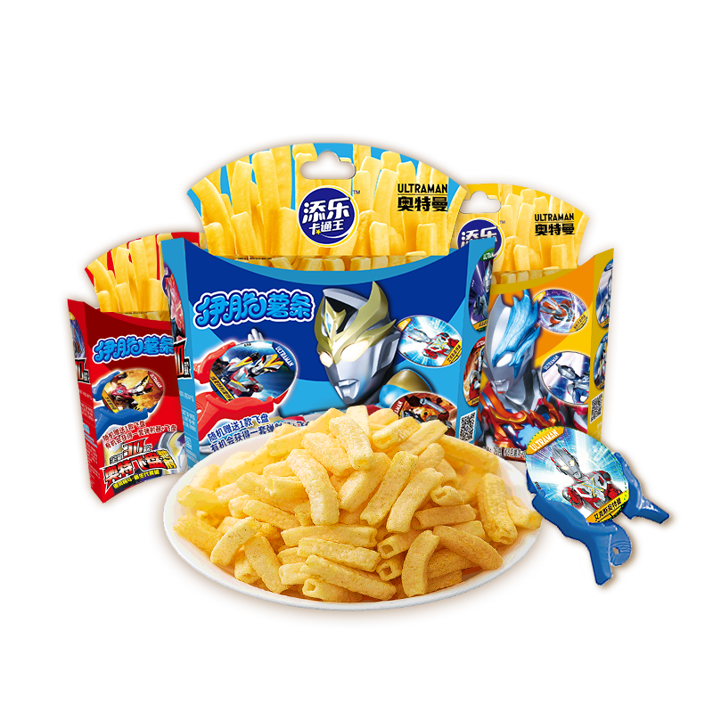 添乐卡通王奥特曼伊脆薯条空心番茄酱膨化小吃儿童零食附IP赠品,淘宝优惠券,粉丝福利购,淘宝优惠卷