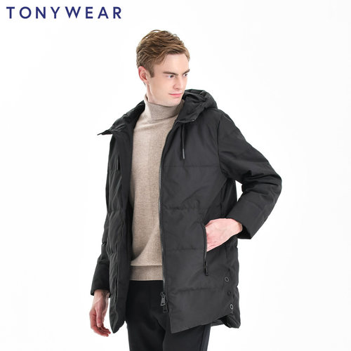 TONY WEAR/汤尼威尔秋冬男士双向拉链辑线防风连帽羽绒服外套包邮 - 图1
