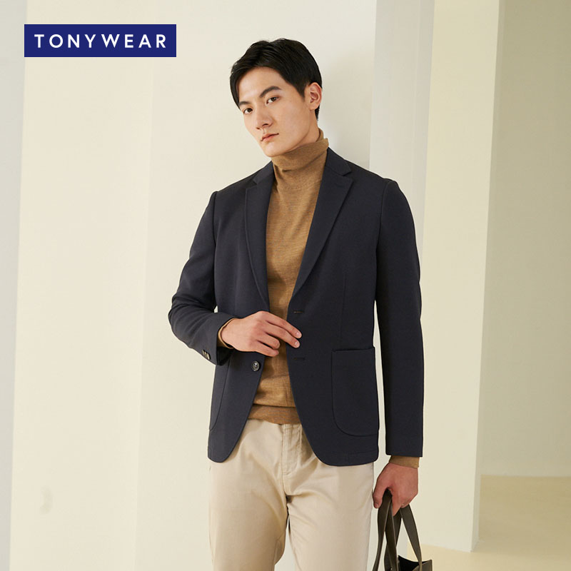 TONY WEAR/汤尼威尔春秋含羊毛两粒扣修型半衬休闲针织小西服男西