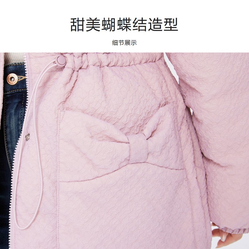 森马棉服短款蝴蝶结肌理收腰棉服