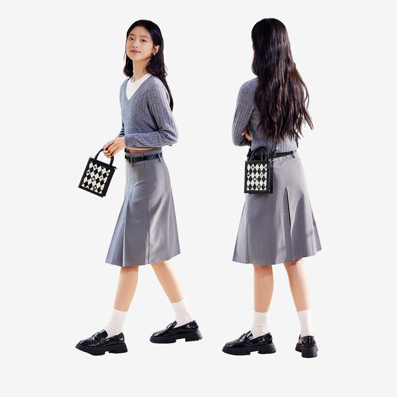 森马包包斜挎包女2024新款撞色菱格单肩包小巧手提包时尚小方包,淘宝优惠券,粉丝福利购,淘宝优惠卷