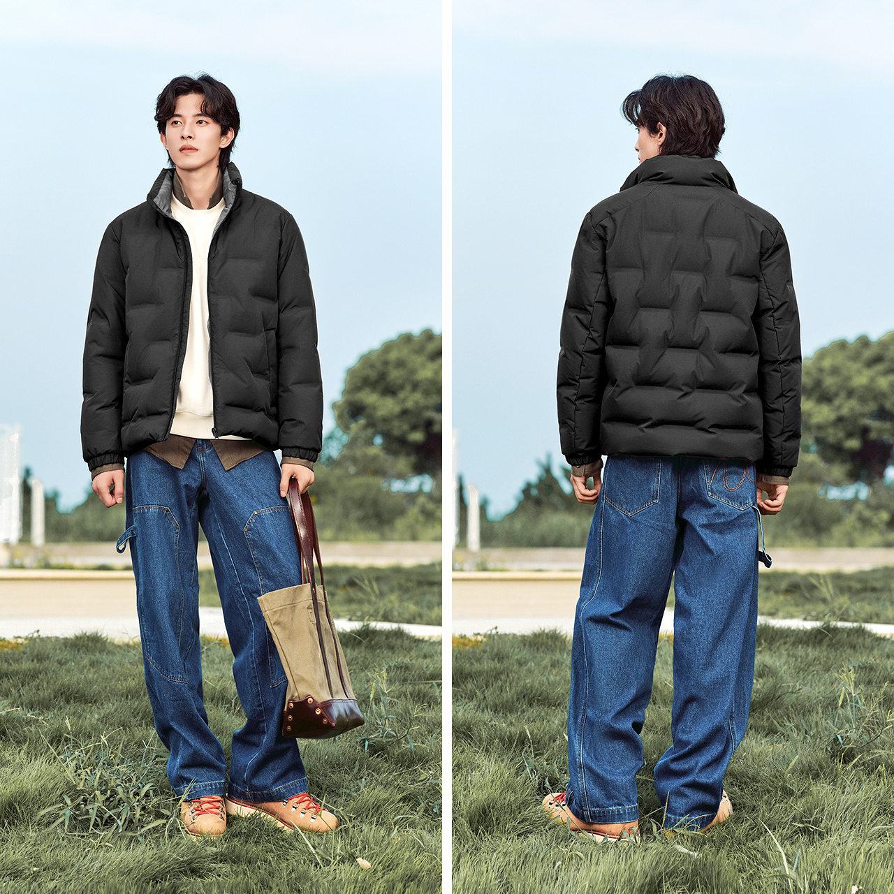 森马男款无缝羽绒服保暖立领