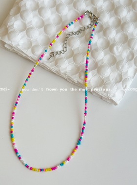 叠戴森系甜美少女风度假DIY彩色米珠项链女多巴胺小米珠串珠项饰