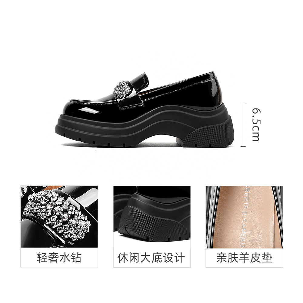 诺贝达新款女鞋舒适厚底增高乐福鞋商场同款水钻小皮鞋RS254803,淘宝优惠券,粉丝福利购,淘宝优惠卷