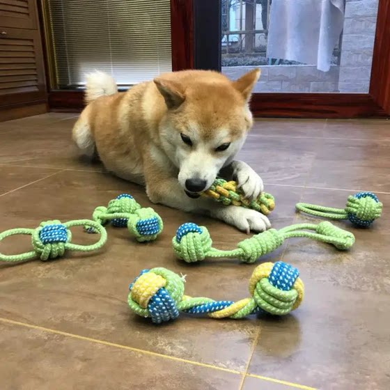 Dog toys, pets, chew-resistant cotton rope, teeth grinding, knot ball, chewing rope, puppy interactive tug-of-war, small dog consumption