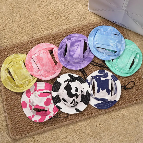 Cute open-eared cat and dog hat, adjustable summer pet outdoor sun protection sun hat, puppy fisherman hat