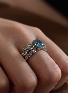 2克拉冰花切s925纯银戒指