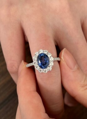 培育蓝宝石S925纯银戒指2.4ct