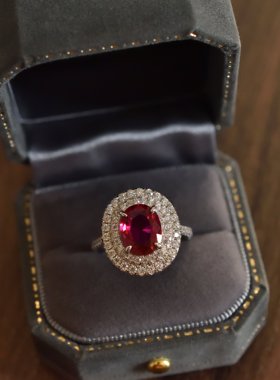 4克拉人造鸽血红s925纯银戒指