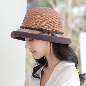 布塔拉菲草帽子女夏季海边时尚遮阳帽沙滩太阳帽可折叠防晒草帽女