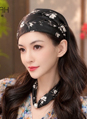 布塔真丝香云纱半帽女士包头帽女薄款透气遮白发头巾发带PT2274