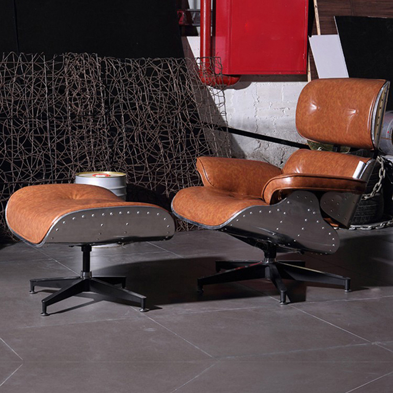 LOFT工业风eames伊姆斯躺椅复古真皮铝皮铆钉懒人椅设计师款单人-图0