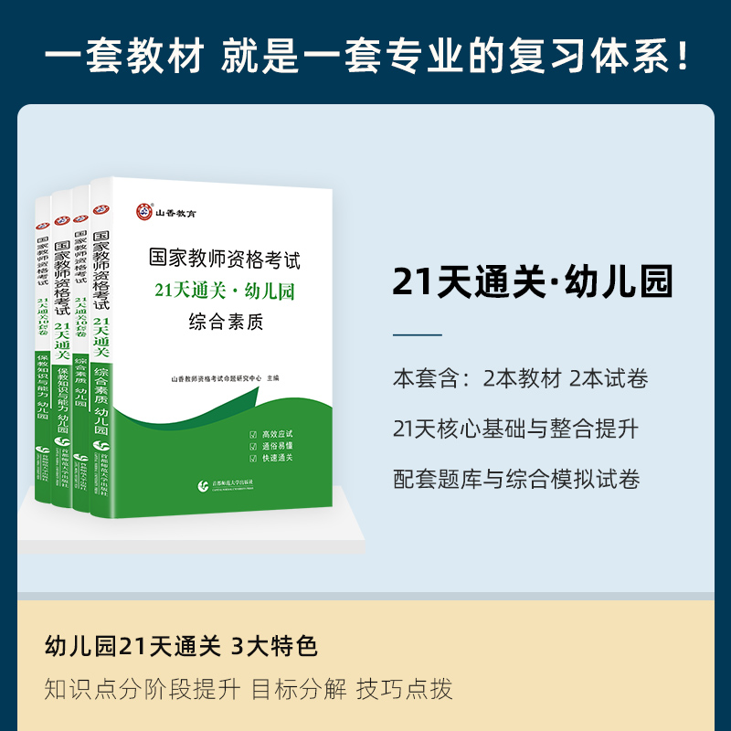 山香教育21天通关教师资格证考试用书幼儿园保教知识与能力和综合素质考点题库试卷送考点精讲视频课 - 图0