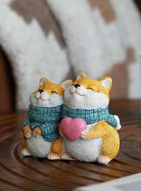 撒狗粮创意可爱柴犬小狗装饰品摆件手办解压情人节情侣新年礼物