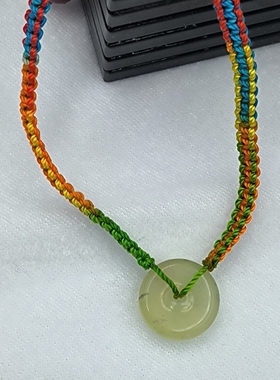 岫玉平安扣 五彩绳 手链 脚链 五月节 端午节 男 女儿童礼物 礼品