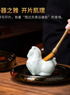 东方泥土唐马天青汝窑2026马年茶宠小摆件茶室桌面可爱生肖马礼品