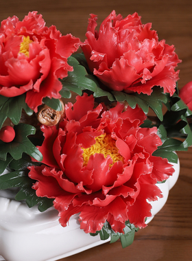 非遗手工陶瓷花开富贵盆栽摆件