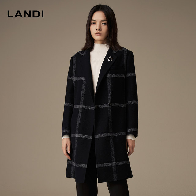 LANDI yarn-dyed plaid straight coat