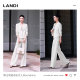 LANDI cloud ສີຂາວ pleated ຊຸດແອວແຂນສາມສ່ວນສີ່