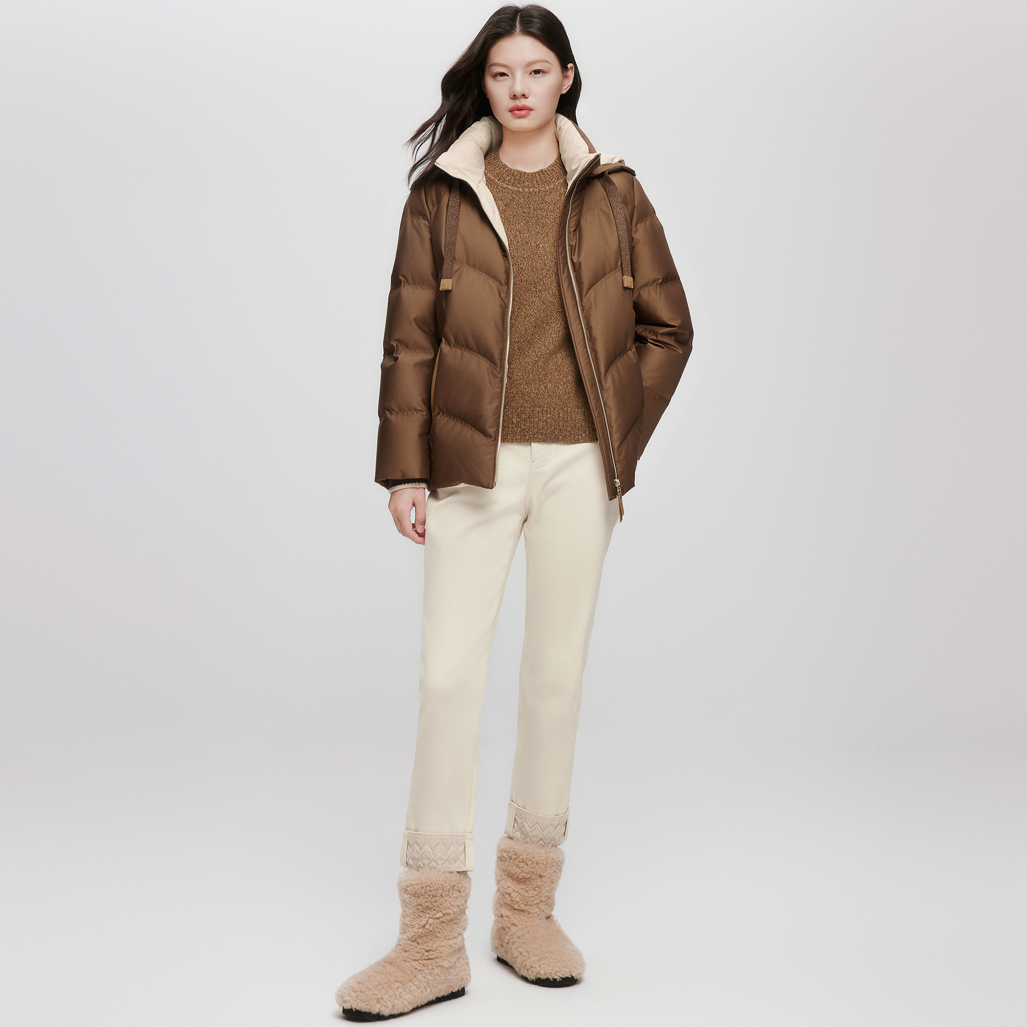 【新疆长绒棉】ELSEWHERE珂思商场同款翻边烟管牛仔裤2025冬新款 - 图3