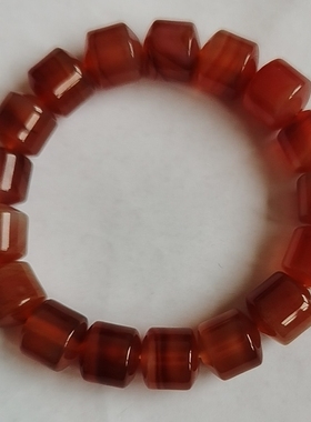 天然无优化原色红玛瑙黑玛瑙手串直切桶珠转运珠牛血红本命年新年