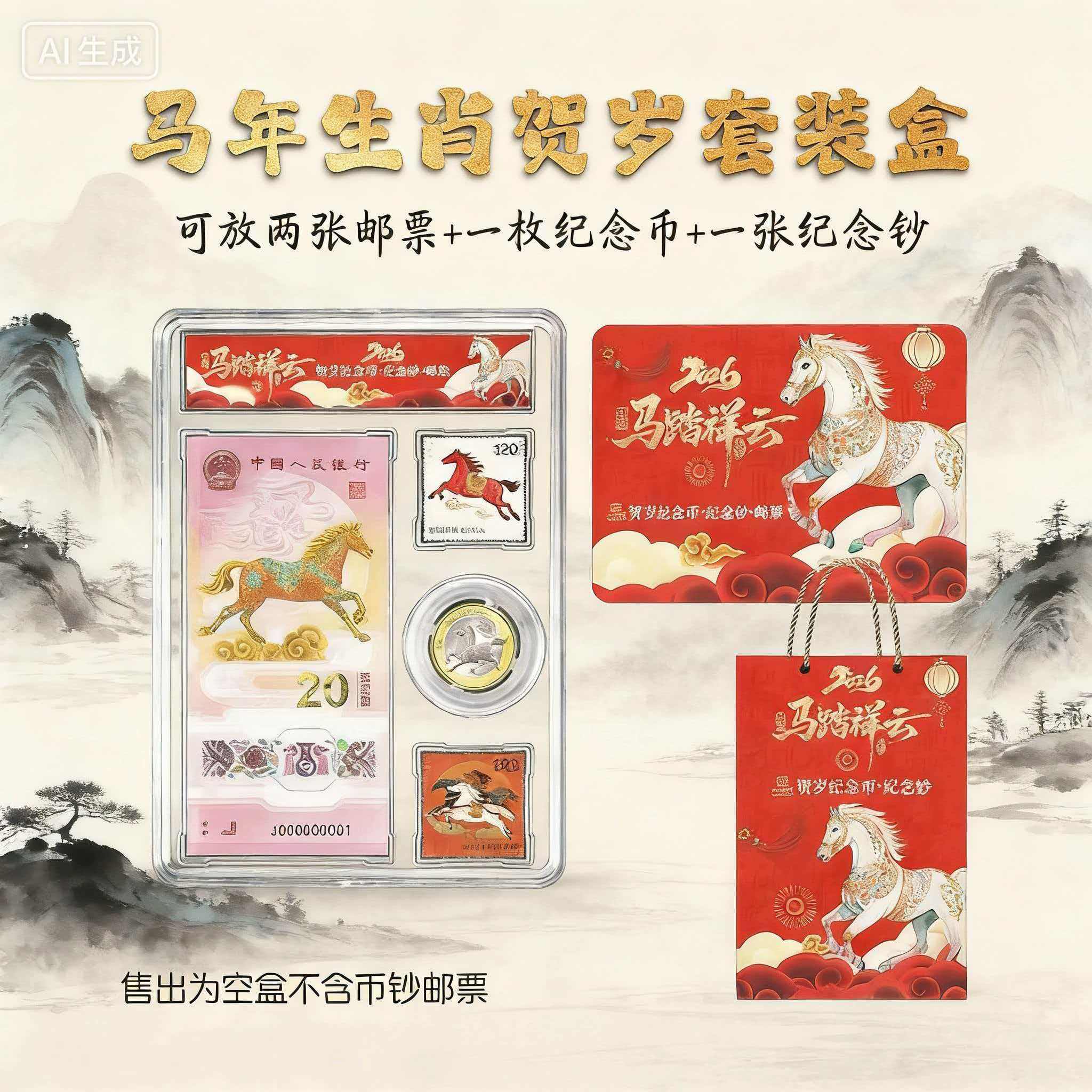 马年纪念钞春节礼盒套装马年纪念1币1钞贺岁礼品套盒收藏保护邮票,淘宝优惠券,粉丝福利购,淘宝优惠卷