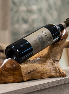 进口老柚木红酒架摆件