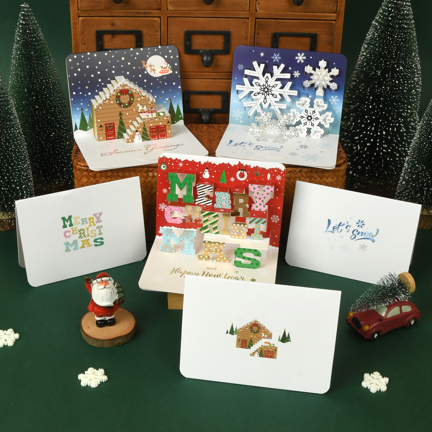 Christmas 3D three-dimensional greeting card, high-end Christmas holiday blessings, folded message card, handwritten blank card, English creative children's baby Christmas Eve gift, candy apple gift box postcard