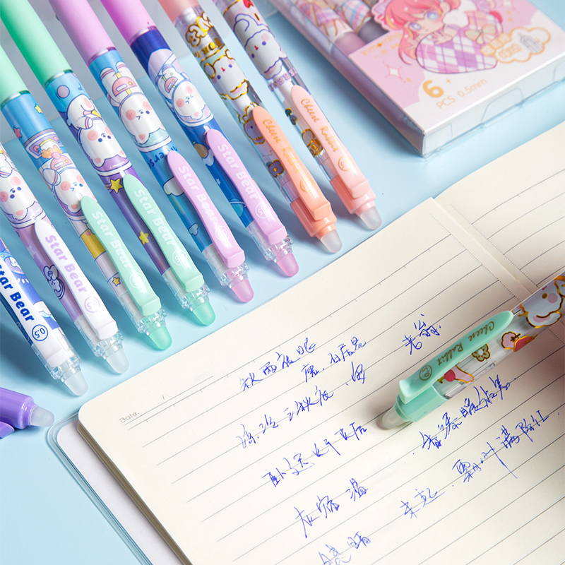 一木林热可擦笔三四五年级上册女孩少女心按动式中性笔小学生专用魔力晶蓝色按动拭笔用的笔芯水笔女圆珠笔-图0