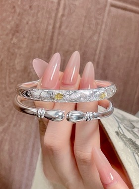 足银9999电分色手镯女纯银新中式国风高级感百搭开口镯子