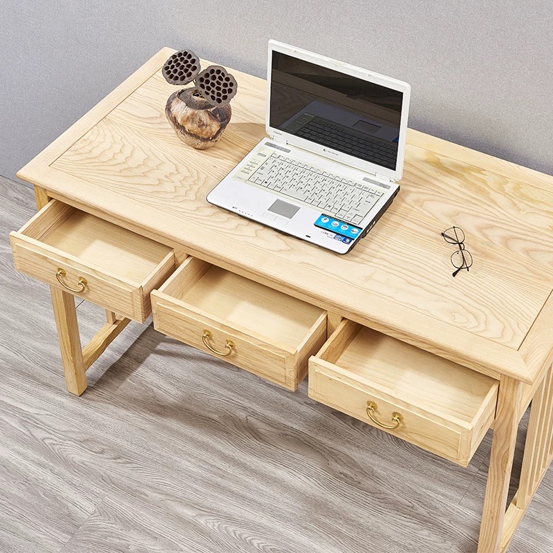 新中式禅意家具明清古典榆木书桌椅简约原木电脑办公桌书房茶室 - 图2