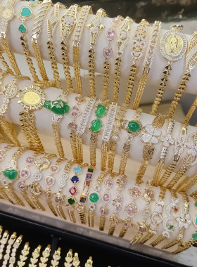 欧美外贸风厚金电镀保色微镶锆石手链个性轻奢几何形花朵爱心手饰
