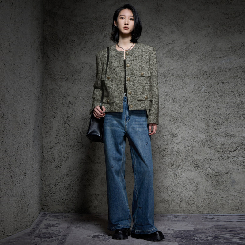 U/TI军绿色复古粗花呢外套女百搭小香风休闲上衣尤缇时尚秋季新款,淘宝优惠券,粉丝福利购,淘宝优惠卷